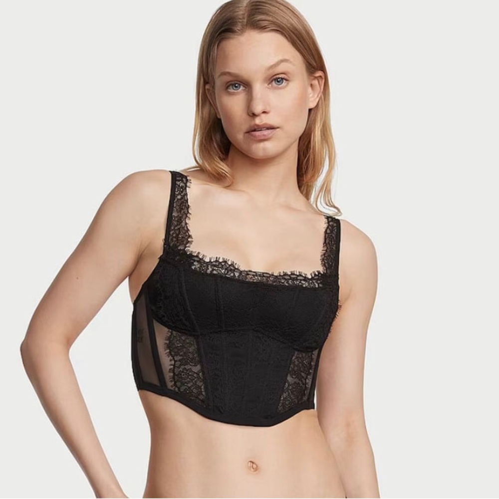 Victoria Secret M NWT Black Lace Longline Bralette - Women Intimates